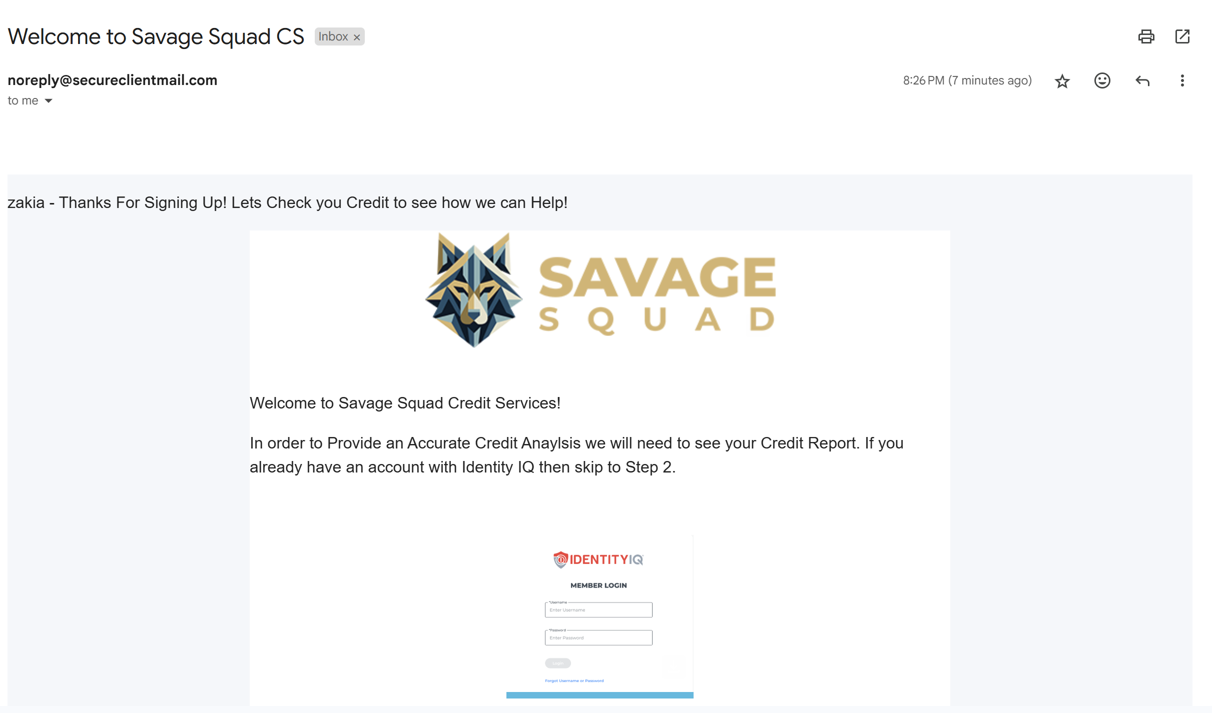 savage website step 1 welcome email pic